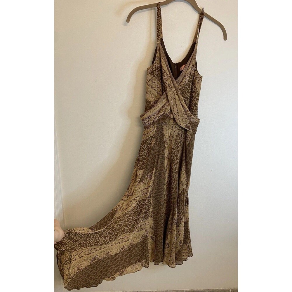VTG Y2K Boho Patchwork Wrap Dress Sz 6 Prom Cocktail Wedding Boho Ornate Brown